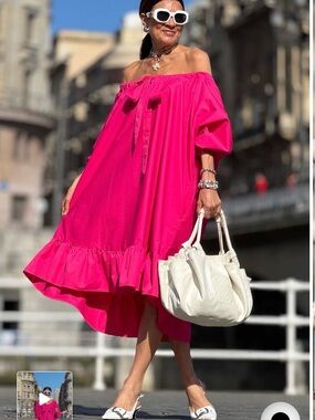 Women’s Off-Shoulder Fuchsia Ruffle Dress